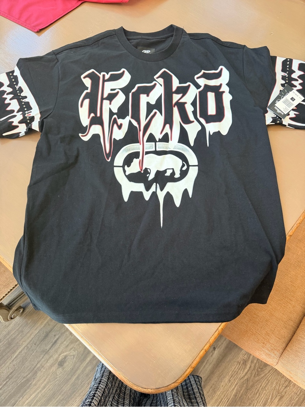 Ecko Unlimited Black Tee with White and Red Drip Logo